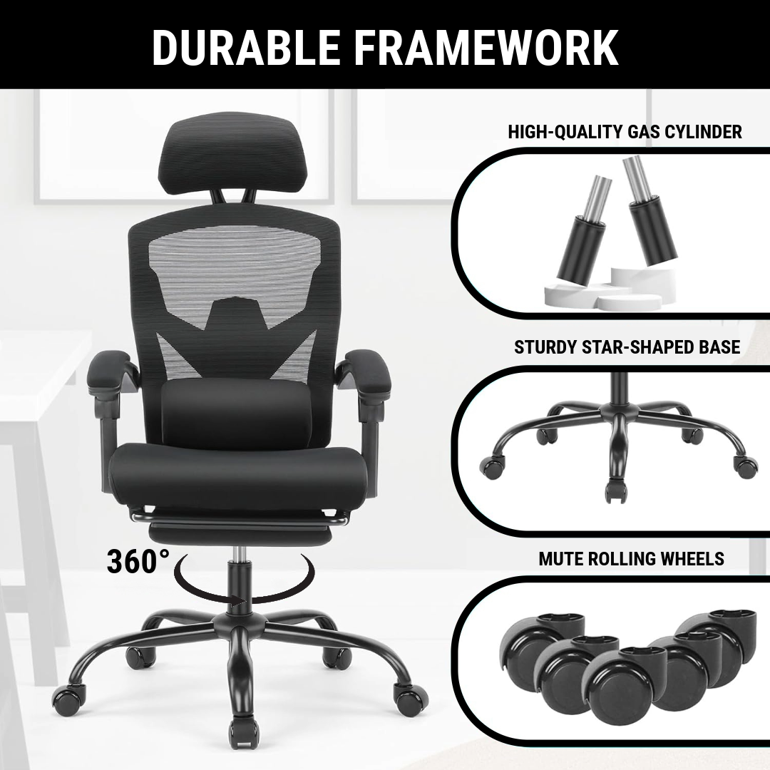 Ergonomic Office Chair with Lumbar and Headrest Support