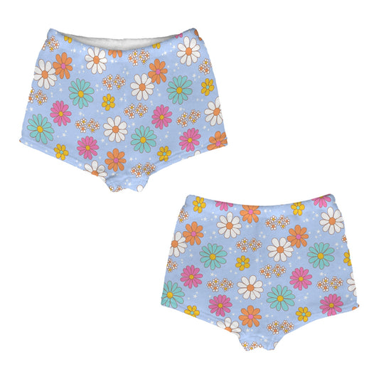 Flannel PJ Shorts - Pastel Blue Flower Print