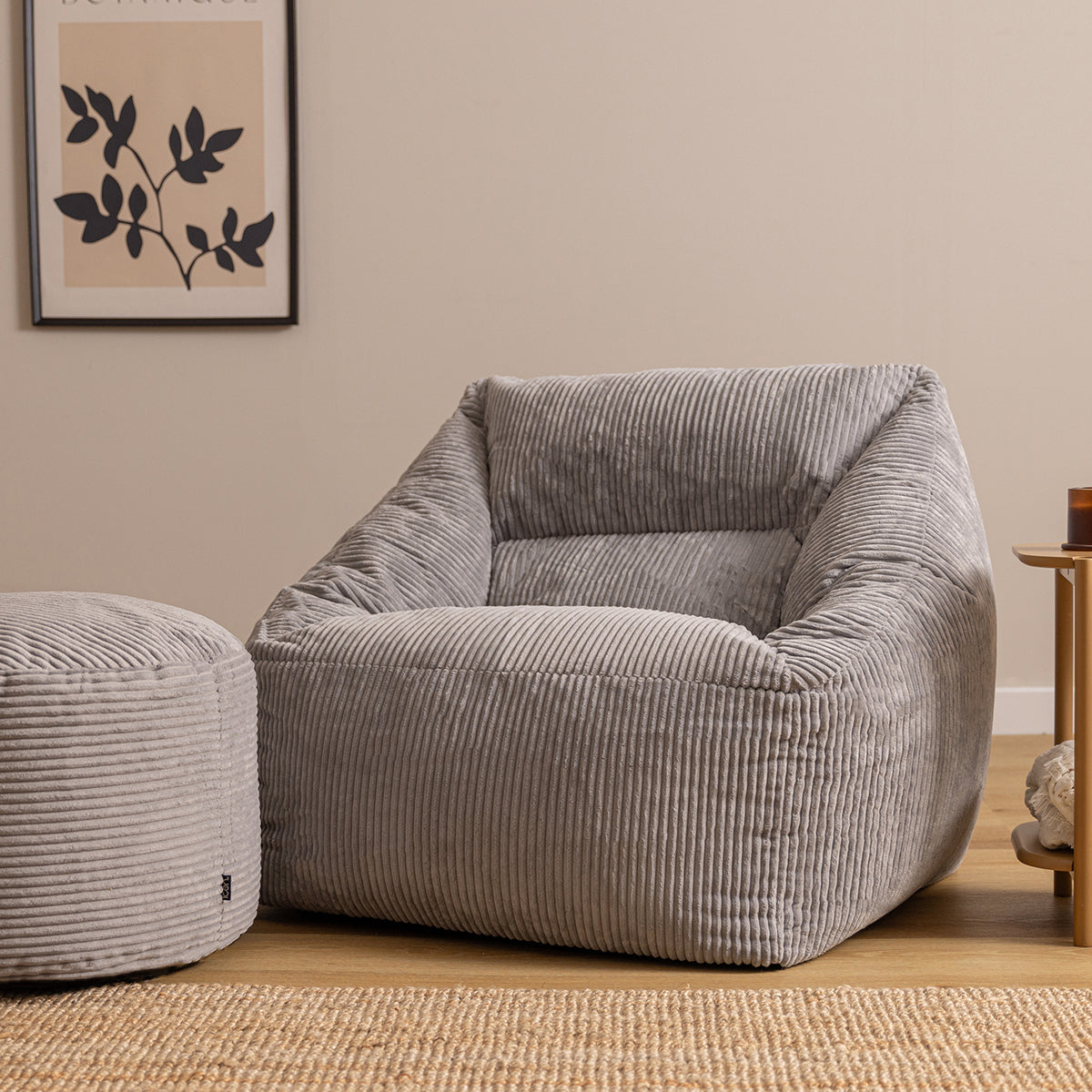Natalia Cord Armchair Bean Bag - Grey