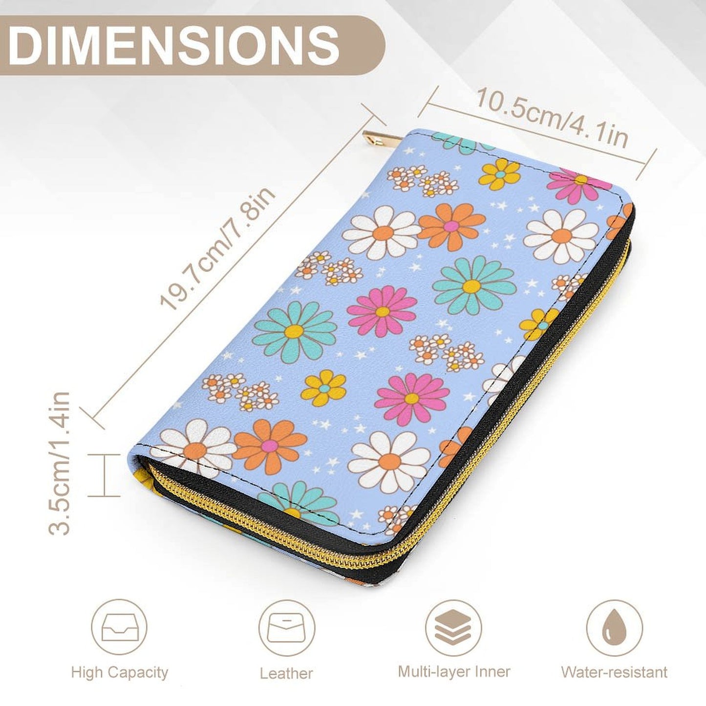 Zipped Wallet - Blue Flower Print