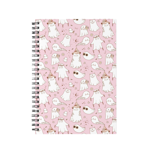 Spiral Notebook - Light Pink Ghost Pattern