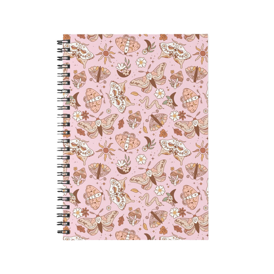 Spiral Notebook - Light Pink Witch Pattern