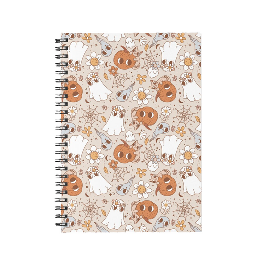 Spiral Notebook - Spooky Fall Ghost Cat Pattern