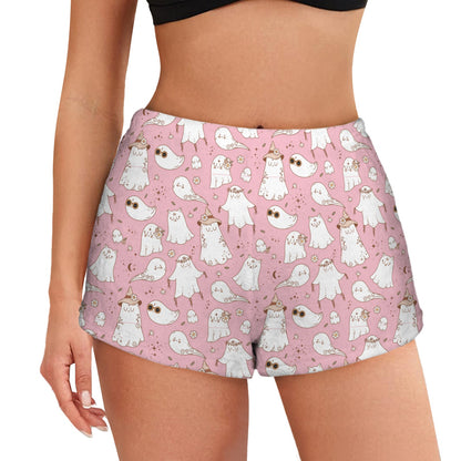 Flannel PJ Shorts - Pastel Pink Spooky Design
