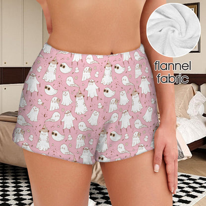Flannel PJ Shorts - Pastel Pink Spooky Design