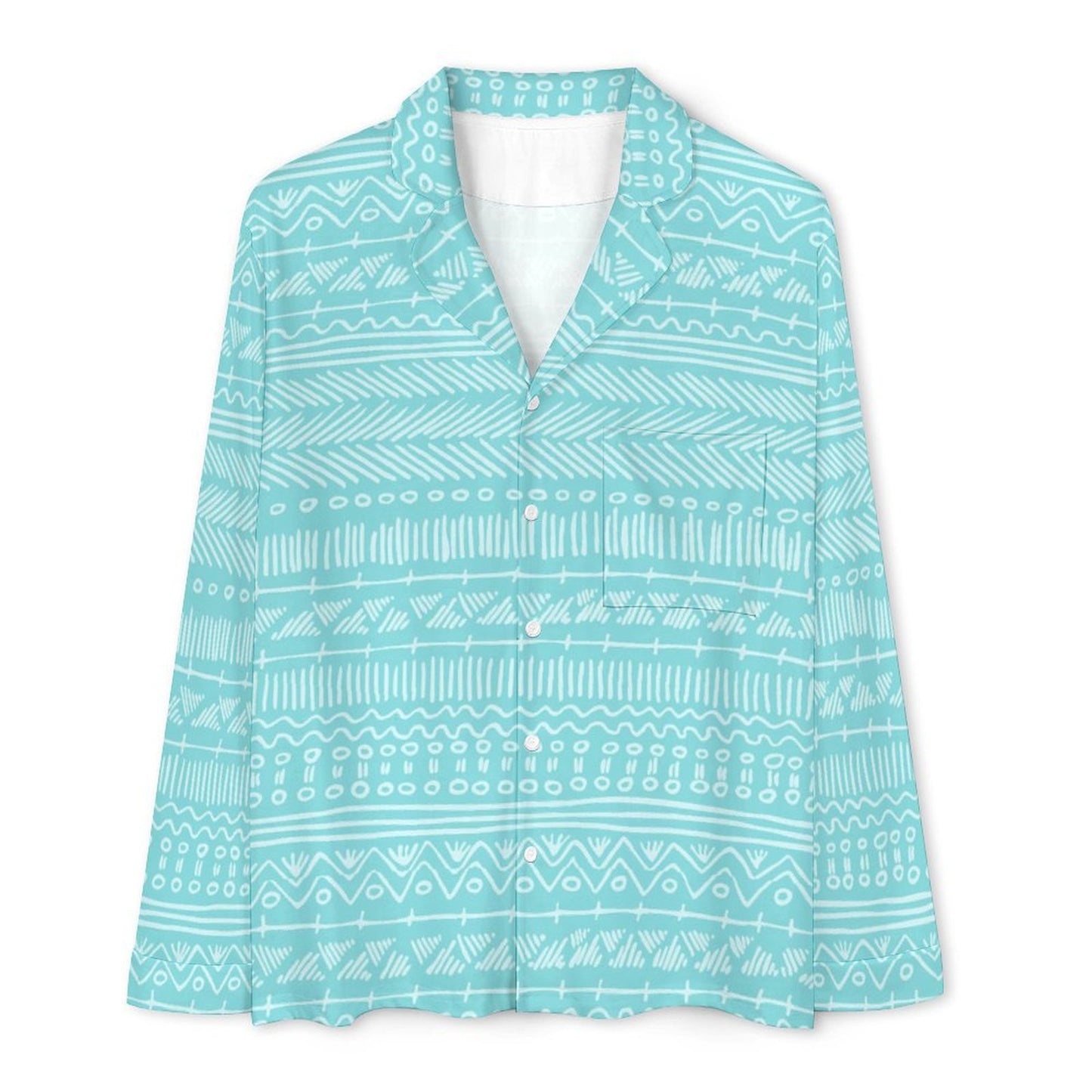 Long Pajama Set - Blue Aztec Pattern
