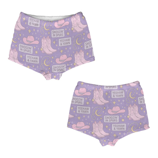 Flannel PJ Shorts - Snoozin in spurs - Purple