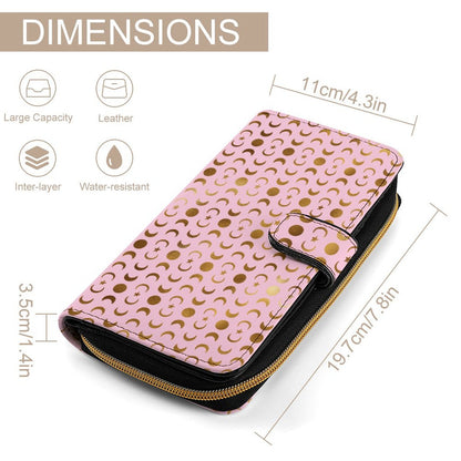 Leather Wallet - Pastel Pink with Gold Moons
