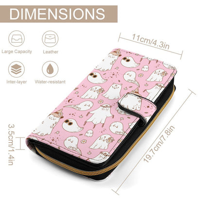 Leather Wallet - Lots of Storage - Pastel Pink Spooky Design