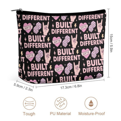Cosmetic Bag - Black - Built Different Pattern