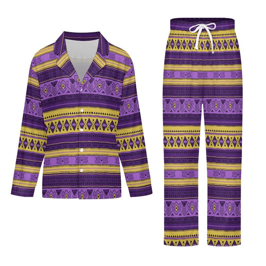 Long Pajama Set - Purple & Gold Pattern