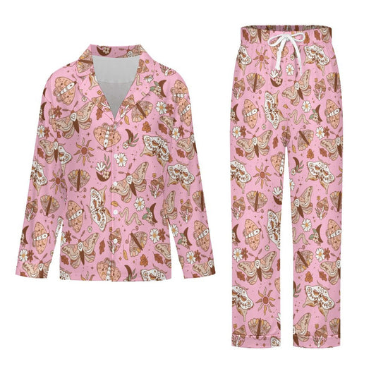 Long Pajama Set - Pink Boho Butterfly Design
