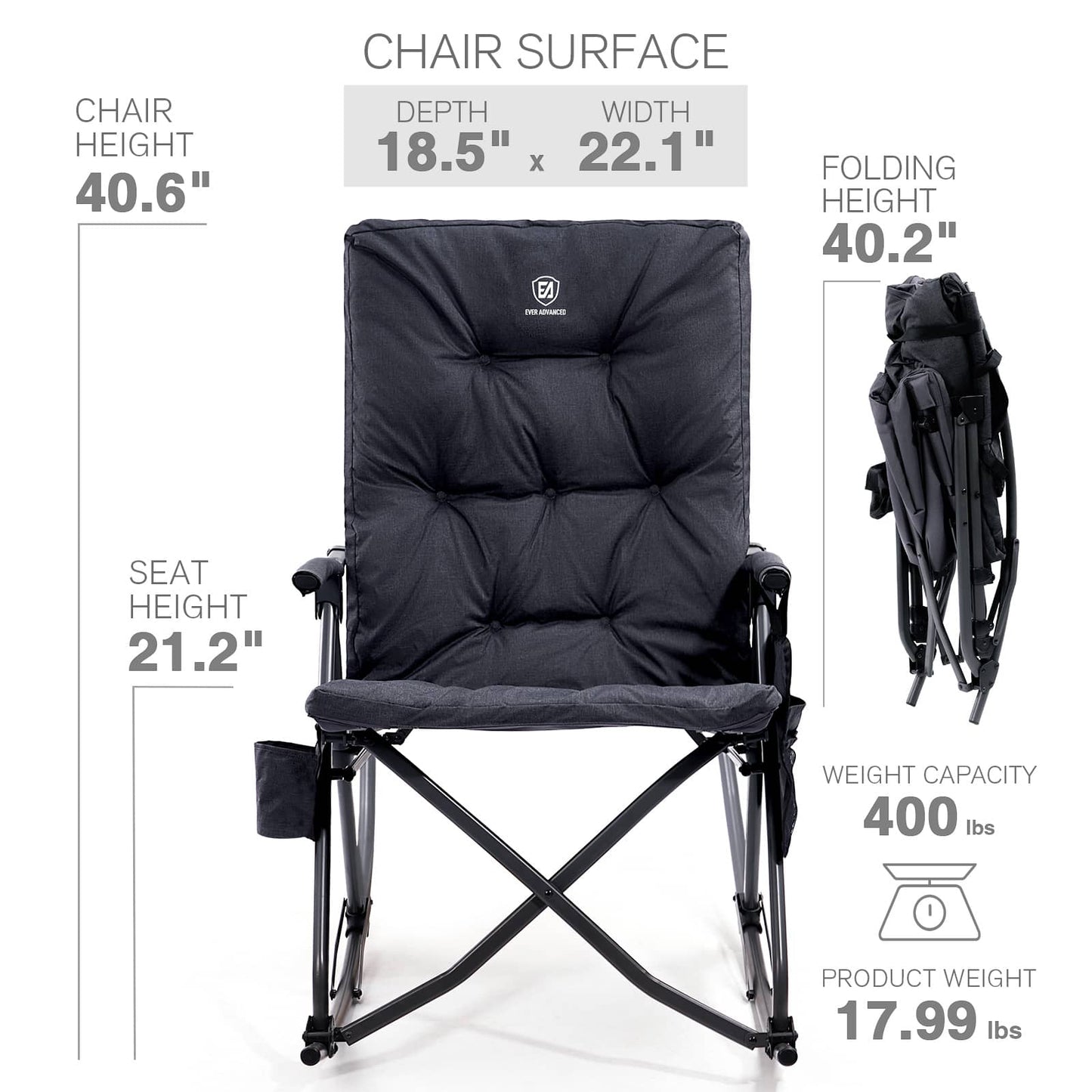 EVER ADVANCED Collapsible Patio Rocking Camping Chair