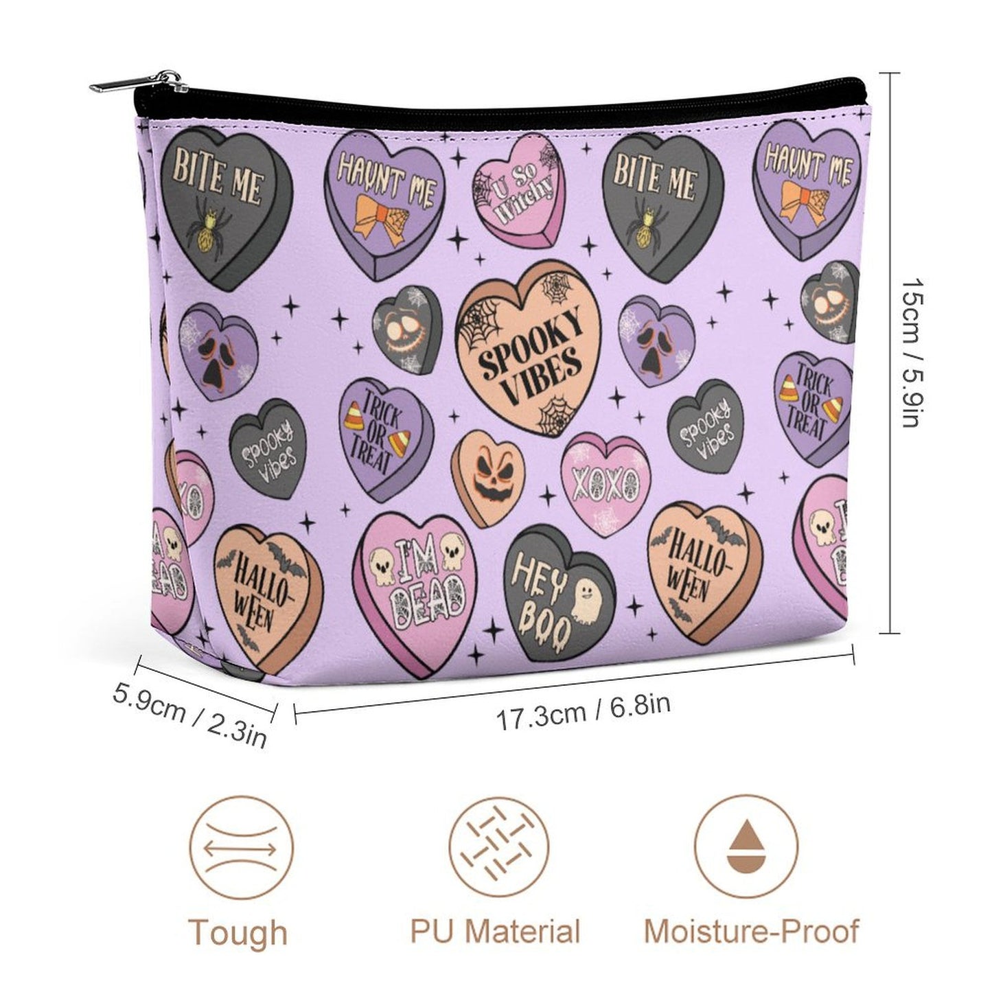 Cosmetic Bag - Pastel Purple Spooky Candy Hearts