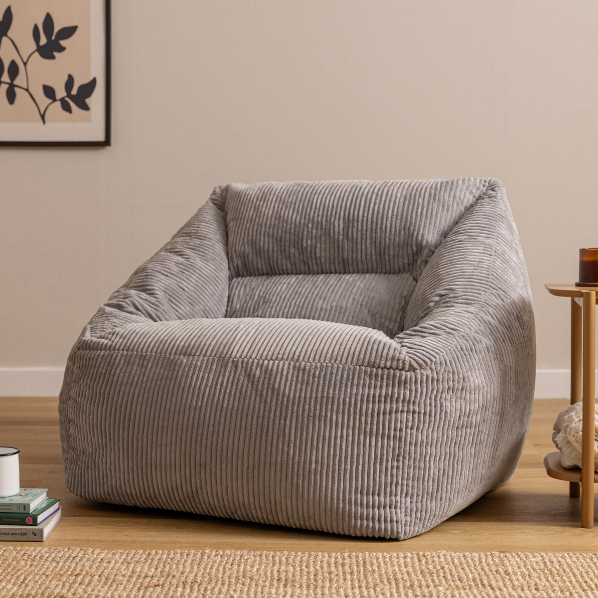Natalia Cord Armchair Bean Bag - Grey