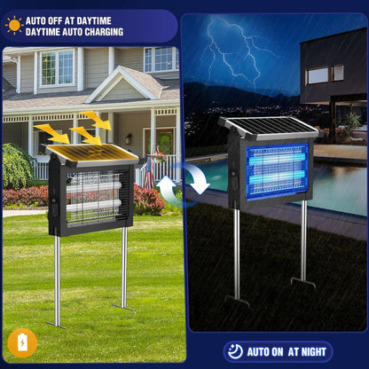 Solar Bug Zapper Outdoor, 4500V Mosquito Zapper Waterproof with Panel Sensor Electric Fly Zapper Rechargeable Mosquito Killer with 10FT Extension Cord, Fly Trap Ideal for Patio, Backyard