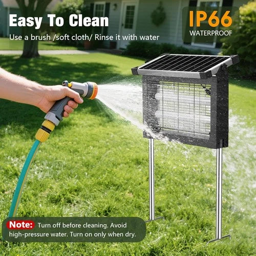 Solar Bug Zapper Outdoor, 4500V Mosquito Zapper Waterproof with Panel Sensor Electric Fly Zapper Rechargeable Mosquito Killer with 10FT Extension Cord, Fly Trap Ideal for Patio, Backyard