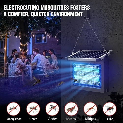 Solar Bug Zapper Outdoor, 4500V Mosquito Zapper Waterproof with Panel Sensor Electric Fly Zapper Rechargeable Mosquito Killer with 10FT Extension Cord, Fly Trap Ideal for Patio, Backyard