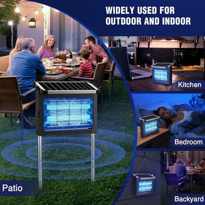 Solar Bug Zapper Outdoor, 4500V Mosquito Zapper Waterproof with Panel Sensor Electric Fly Zapper Rechargeable Mosquito Killer with 10FT Extension Cord, Fly Trap Ideal for Patio, Backyard