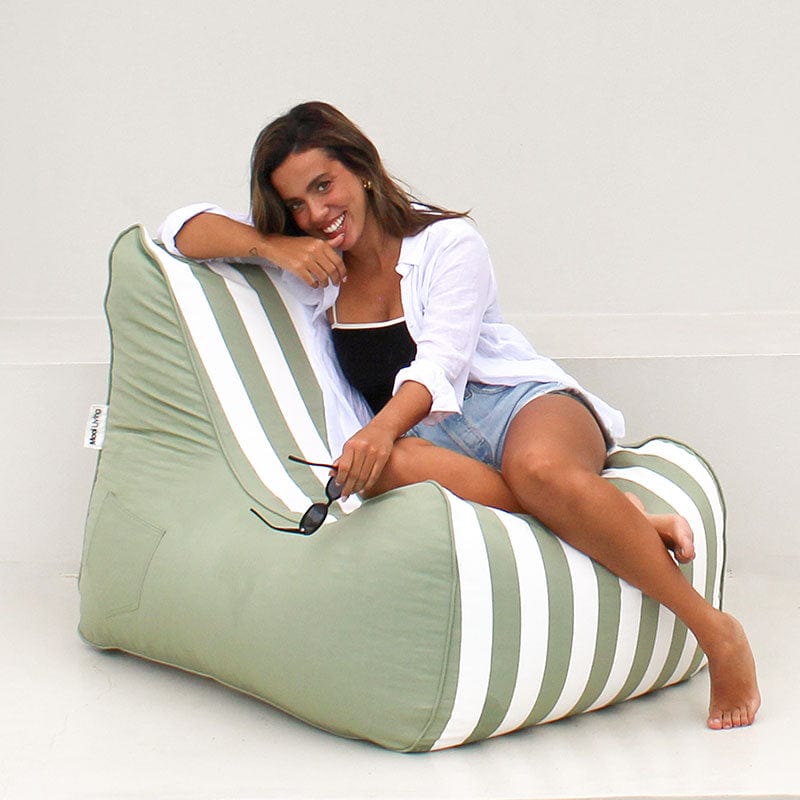 Outdoor Bora Bora Bean Bag Chair  outdoor bean bag by Mooi Living- Sage Green Stripe