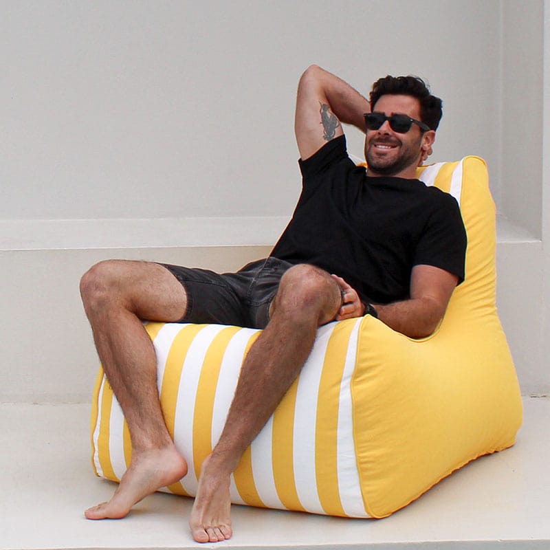 Yellow Stripe Bora Bora Outdoor Bean Bag Chair  outdoor bean bag by Mooi Living– water-resistant bean bag for poolside lounging